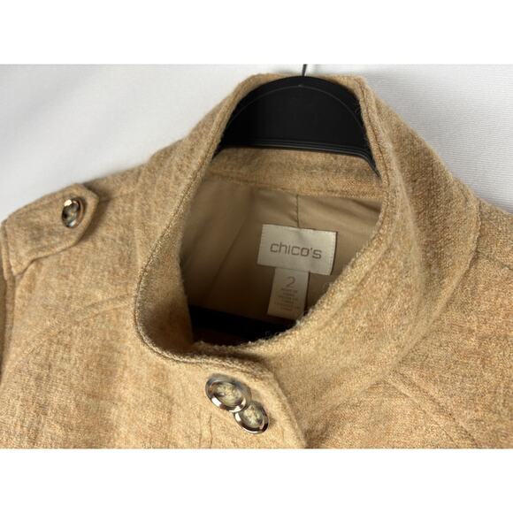 Chico's Wool Swing Jacket Women's Size 2/Large Arabian Camel Full Zip Pockets - Picture 3 of 6